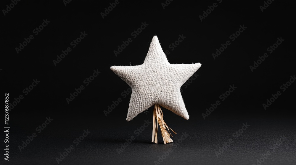 Beige fabric star ornament, dark background, Christmas decoration, festive Beige fabric star ornament, dark background, Christmas decoration, festive