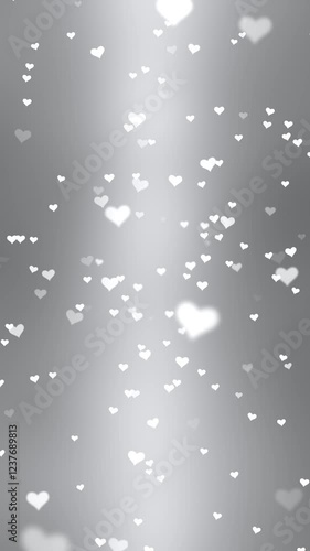 White hearts motion on silver vertical animation background.