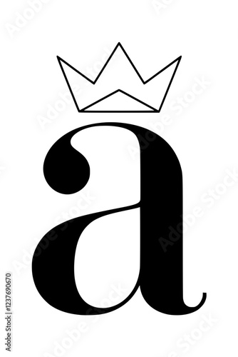 Elegant Letter "A" with Crown Symbol, A bold black lowercase letter "a" adorned with a regal crown, symbolizing authority, prestige, and sophistication in typography and design.  
  
