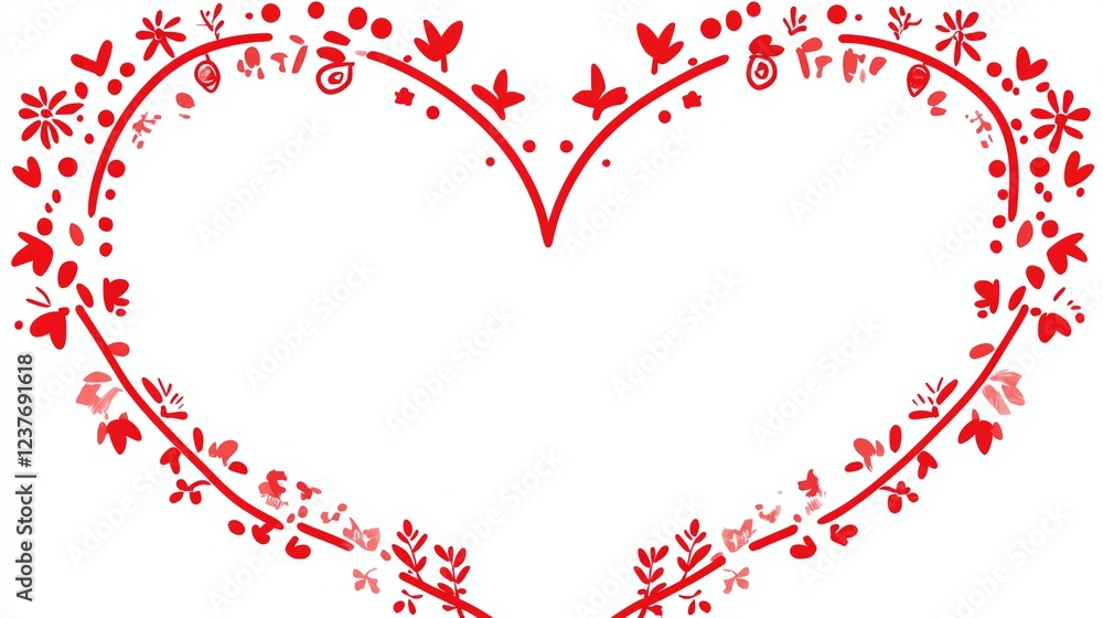 Obraz premium Red Floral Heart Frame Design, Romantic Valentine Decor