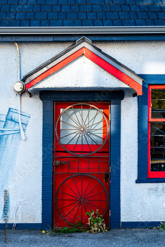 Red backdoor of bike shop
