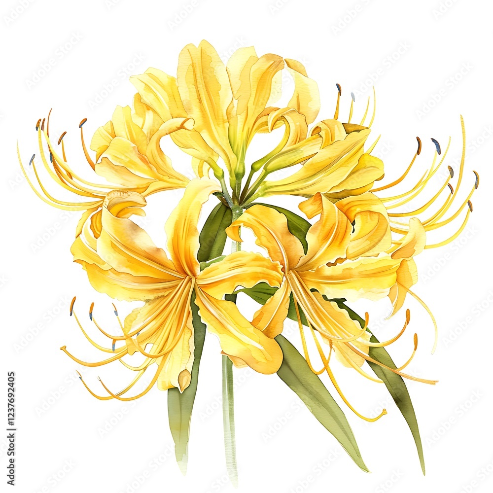 Obraz premium Watercolor Yellow Spider lily Isolated on White Background. Beautiful Spider lily Flower