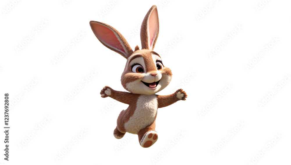 Fototapeta premium Cute cartoon Easter bunny rabbit, with big ears and a playful spring vibe, isolated on alpha channel