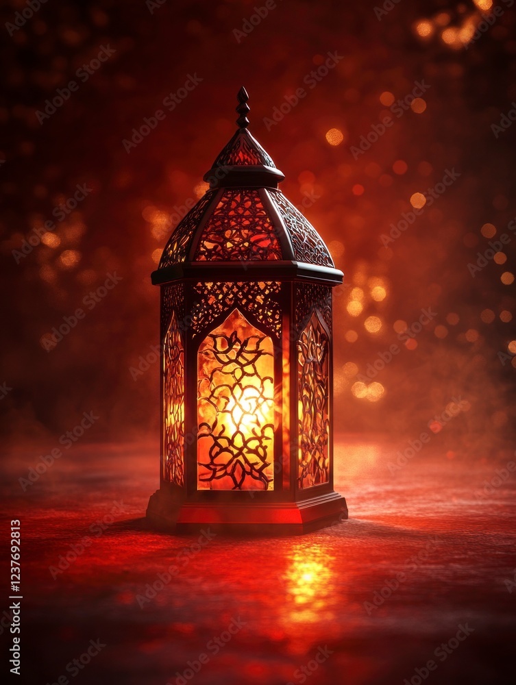 Fototapeta premium 3D lantern Ramadan Islamic concept background with copy space