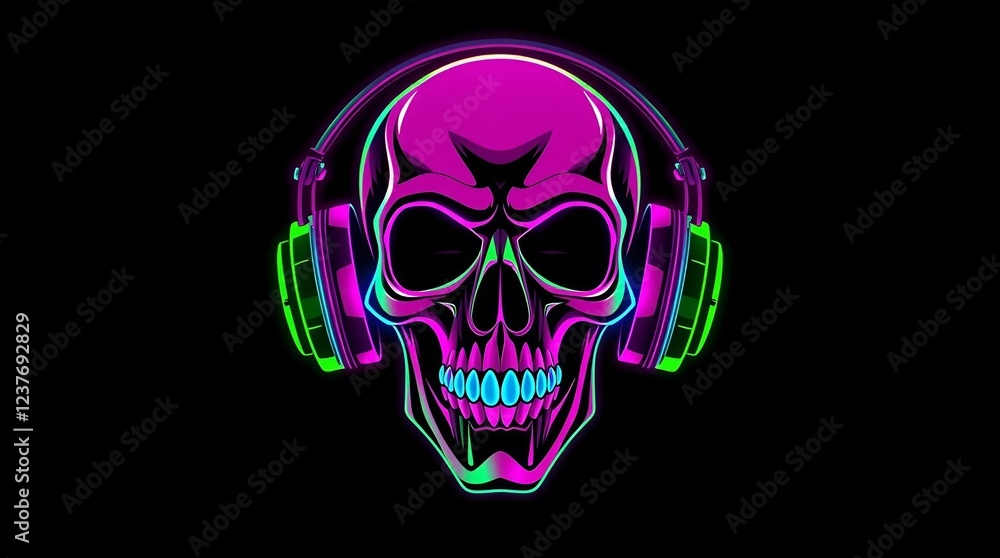 Illustration of a Gangsta Skull in Neon Hues, Blending Street Art and Futuristic Digital Design Illustration of a Gangsta Skull in Neon Hues, Blending Street Art and Futuristic Digital Design