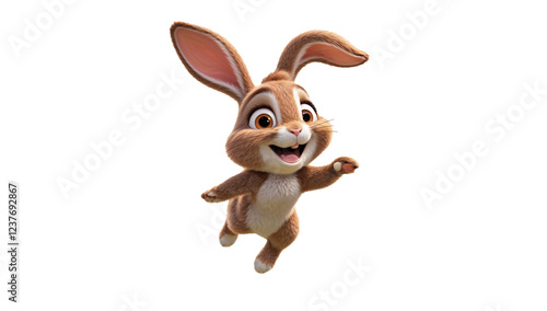 Cute cartoon Easter bunny rabbit, with big ears and a playful spring vibe, isolated on alpha channel