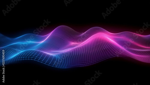 Abstract digital waves in vibrant blue and pink colors creating a mesmerizing...