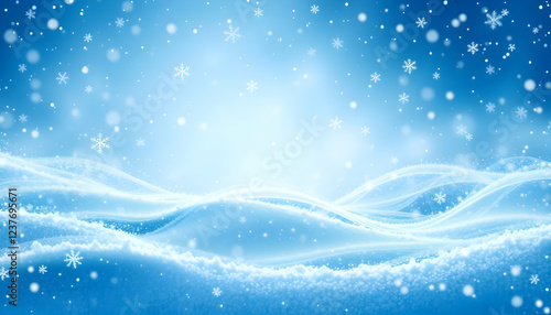 Winter wonderland, swirling snowflakes, icy blue background, sparkling snow, frosty waves, magical winter scene, crystalline patterns, ethereal glow, dreamy snowfall, shimmering ice crystals, celestia