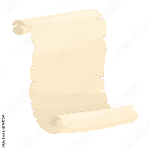 Ancient paper scroll with empty space for text. Magic papyrus scroll, unfolded page. Parchment sheet for royal decrees and ancient religious texts. Vector illustration