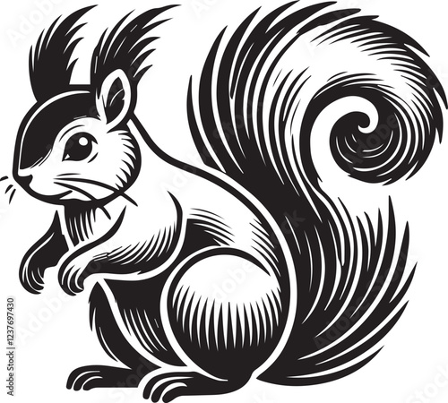 Squirrel vector in black and white