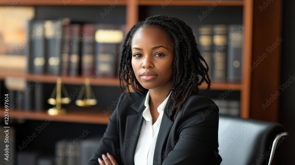 Fototapeta premium medical negligence, African-American female attorney, determined look, investigating a negligence claim, modern workspace
