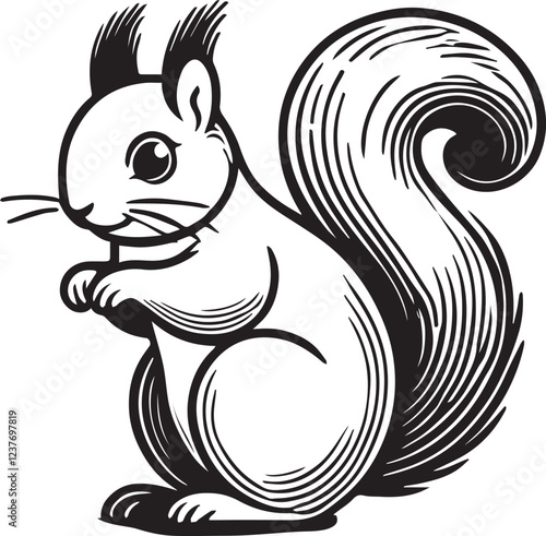 Squirrel vector in black and white