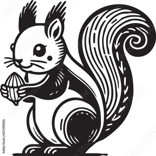 Squirrel vector in black and white
