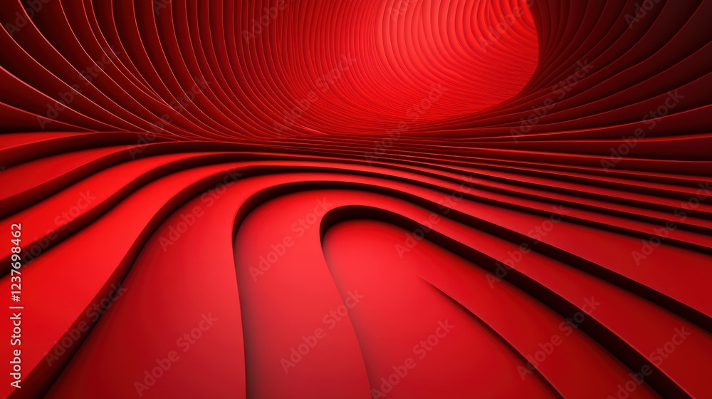 Obraz premium Red abstract tunnel interior, swirling lines, futuristic background, design element