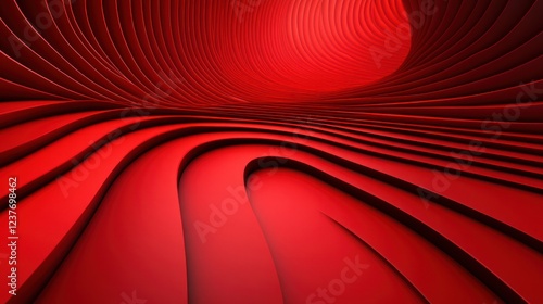 Fototapeta Naklejka Na Ścianę i Meble -  Red abstract tunnel interior, swirling lines, futuristic background, design element