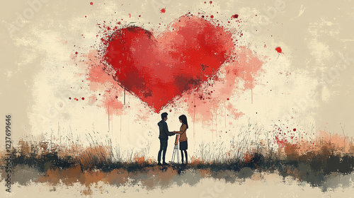 Illustration of simple Artistic image of couple doing a painting together, simple image, pink and red valantine theme love --ar 16:9 --stylize 750 --v 6.1 Job ID: 21d08eac-53a5-481d-83c4-2e048646172e
