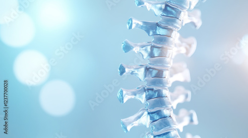 detailed view of human spine with soft blue background, showcasing vertebrae and their structure. image conveys sense of medical precision and anatomical clarity