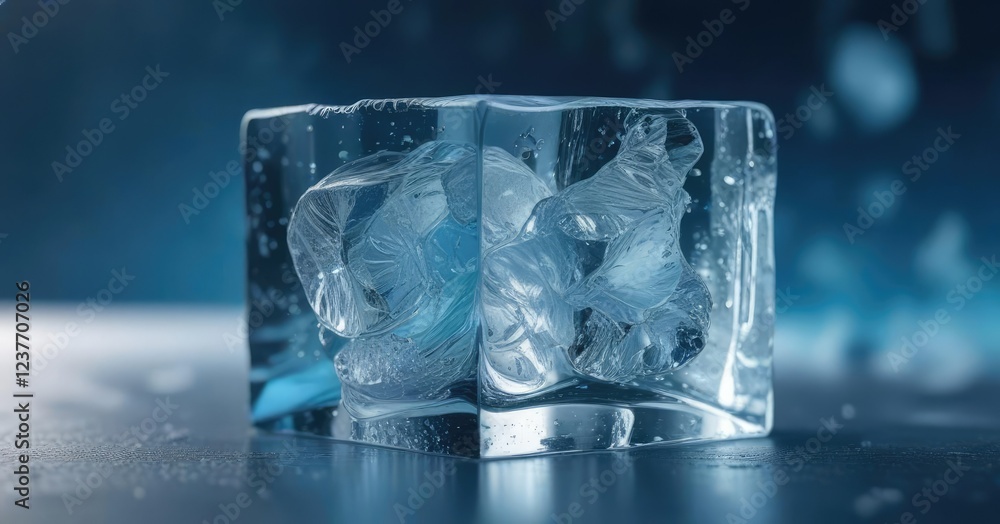 intricate detailed abstract ice cube in a blue light environment, frozen object, intricate pattern intricate detailed abstract ice cube in a blue light environment, frozen object, intricate pattern