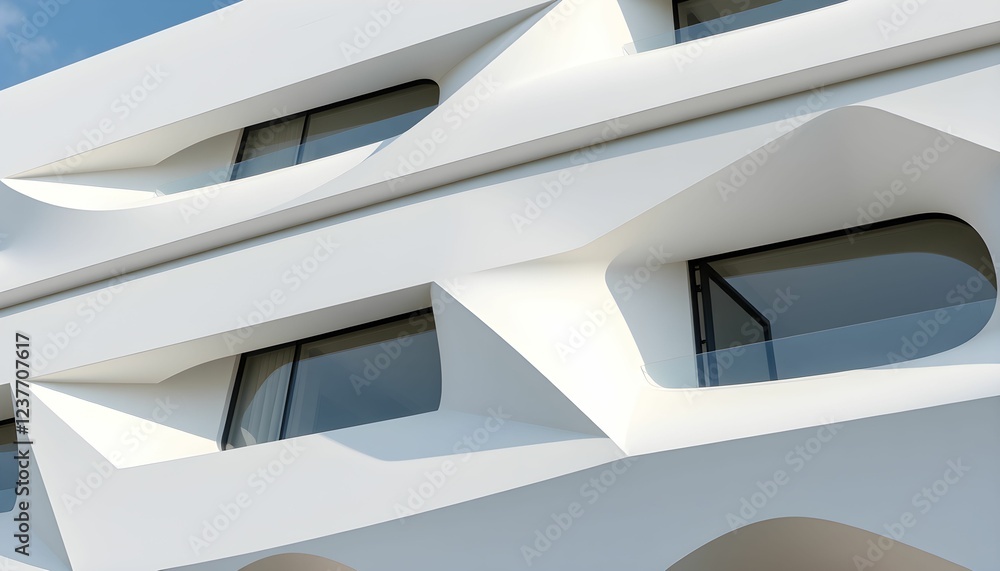 Fototapeta premium Abstract Architectural Design: Modern Building Facade with Dynamic Curves and Windows
