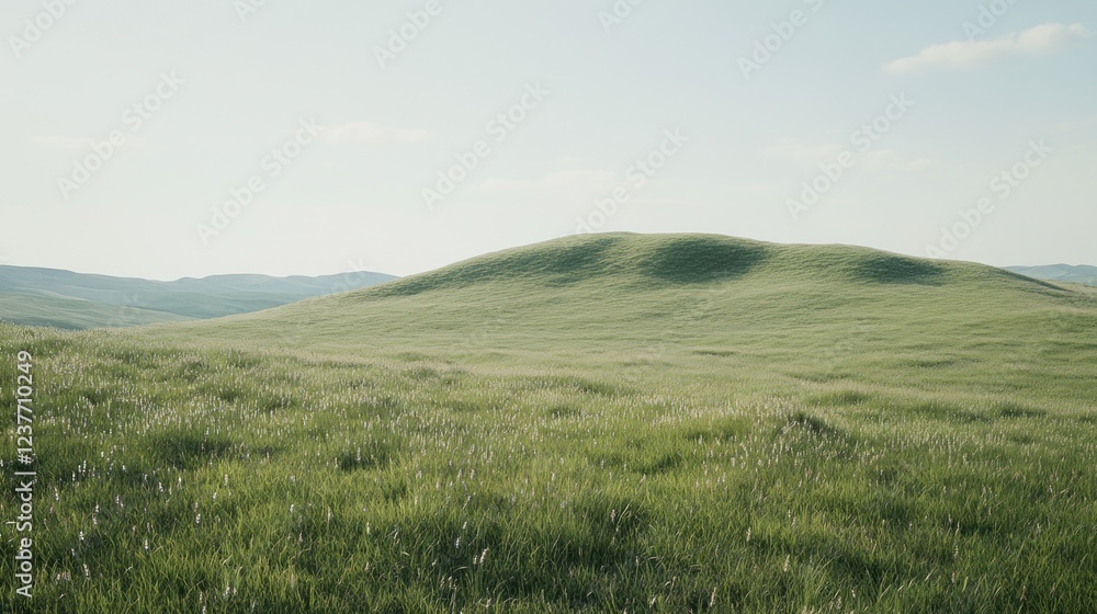 Rolling green hills, sunny meadow, distant mountains, peaceful landscape, nature background Rolling green hills, sunny meadow, distant mountains, peaceful landscape, nature background
