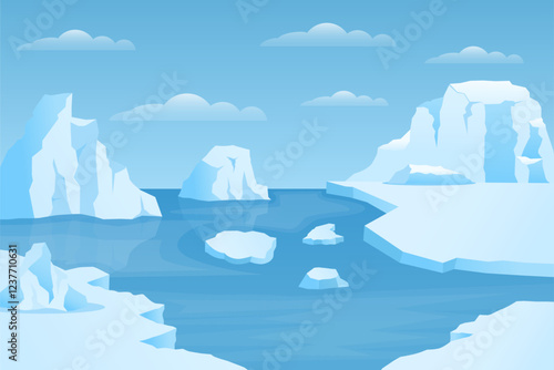 gradient arctic ice landscape, glacier illustration