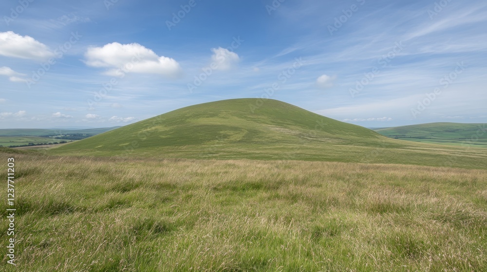 Hillside summer landscape, grassy foreground, distant hills, clear sky, travel Hillside summer landscape, grassy foreground, distant hills, clear sky, travel