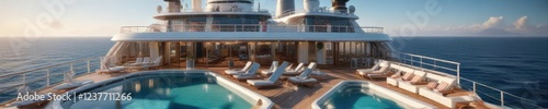 Luxury cruise ship with a pool and sun deck overlooking the ocean   pool  waves