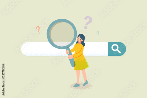 インターネット検索をする虫眼鏡を持った女性のイラスト