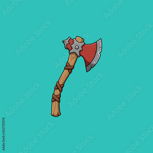 Rustic Cartoon Axe  A Hand-Drawn, Weathered Battle-Ready Tool