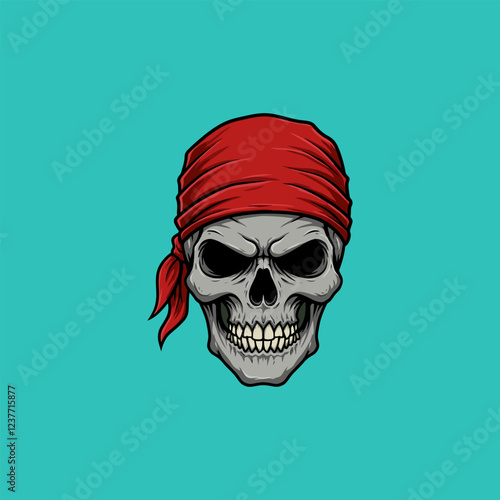 Pirate Skull in Red Bandana A Bold, Vintage Illustration