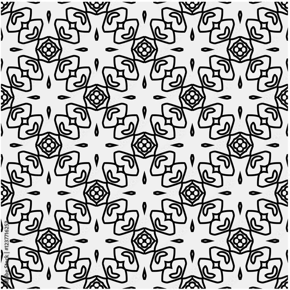 Seamless pattern with repeating abstract shapes.Black and white texture.Design element for prints, decoration, cover, textile,wallpaper, background, wrapping paper, clothing, fabric, package, cards. Seamless pattern with repeating abstract shapes.Black and white texture.Design element for prints, decoration, cover, textile,wallpaper, background, wrapping paper, clothing, fabric, package, cards.