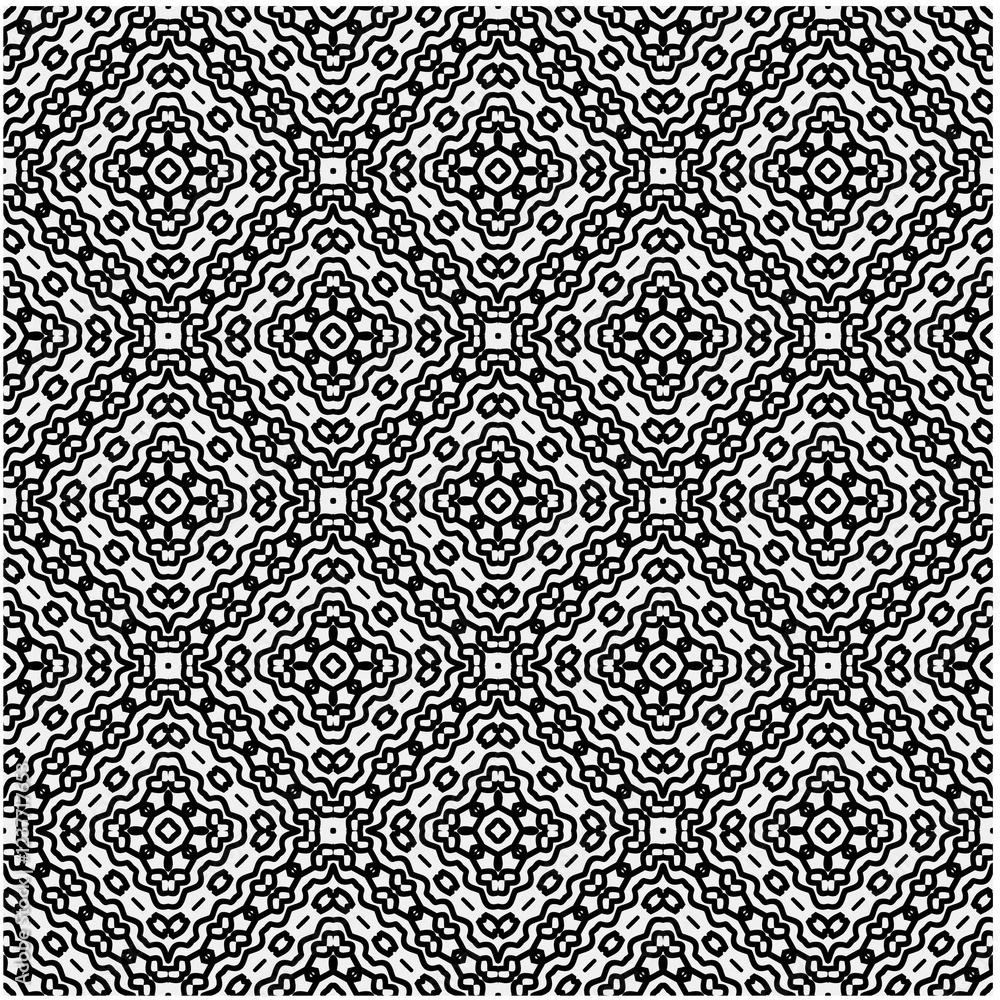 Seamless pattern with repeating abstract shapes.Black and white texture.Design element for prints, decoration, cover, textile,wallpaper, background, wrapping paper, clothing, fabric, package, cards. Seamless pattern with repeating abstract shapes.Black and white texture.Design element for prints, decoration, cover, textile,wallpaper, background, wrapping paper, clothing, fabric, package, cards.