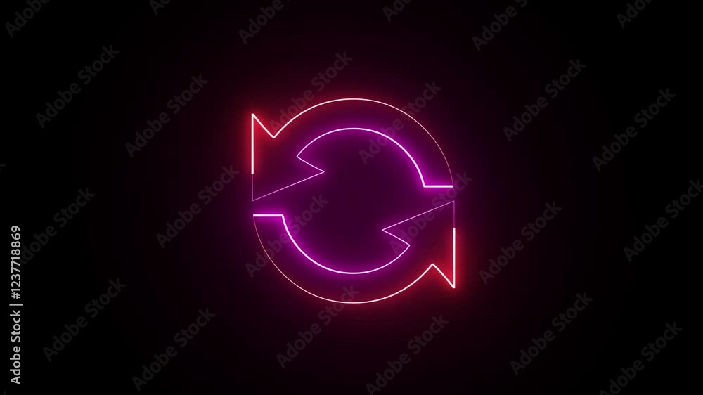 Abstract glowing red and purple neon recycling circle background animation. Arrows show recycling or environmental protection Abstract glowing red and purple neon recycling circle background animation. Arrows show recycling or environmental protection