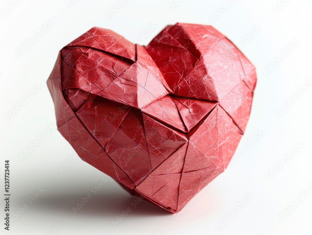 Intricate Red Origami Heart Sculpture on a Minimalist Background Intricate Red Origami Heart Sculpture on a Minimalist Background