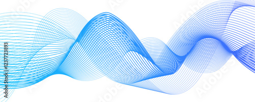 Abstract muted background with azure wavy lines. Swirl wave teal color flow smooth design. Concept business presentation, Brochure, Flyer, Science, Technology. Pattern striped line curve flow