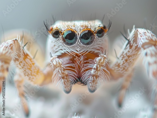 Close-Up View of a Colorful Spider with Detailed Features and Eyes photo