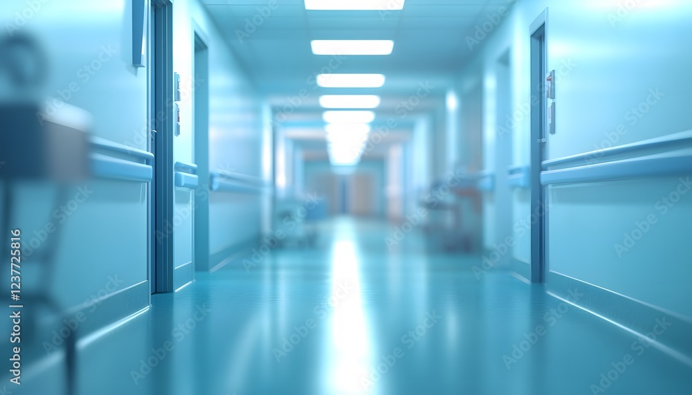 Fototapeta premium Sterile Hospital Corridor Showing Empty Rooms and Clean Floor
