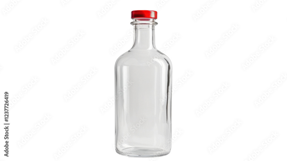 Empty glass bottle with red cap on transparent background Empty glass bottle with red cap on transparent background
