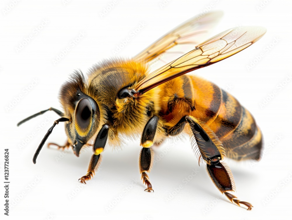 Close-up View of a Honey Bee Insect on a White Background Close-up View of a Honey Bee Insect on a White Background