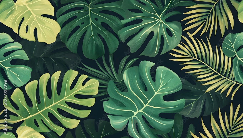 Lush Tropical Foliage Pattern Dark Background Lush Tropical Foliage Pattern Dark Background