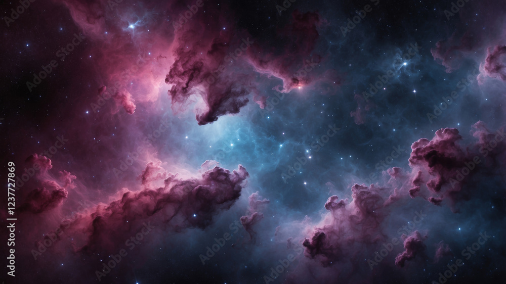 Fototapeta premium Colorful cosmic clouds illuminate the night sky in a distant galaxy