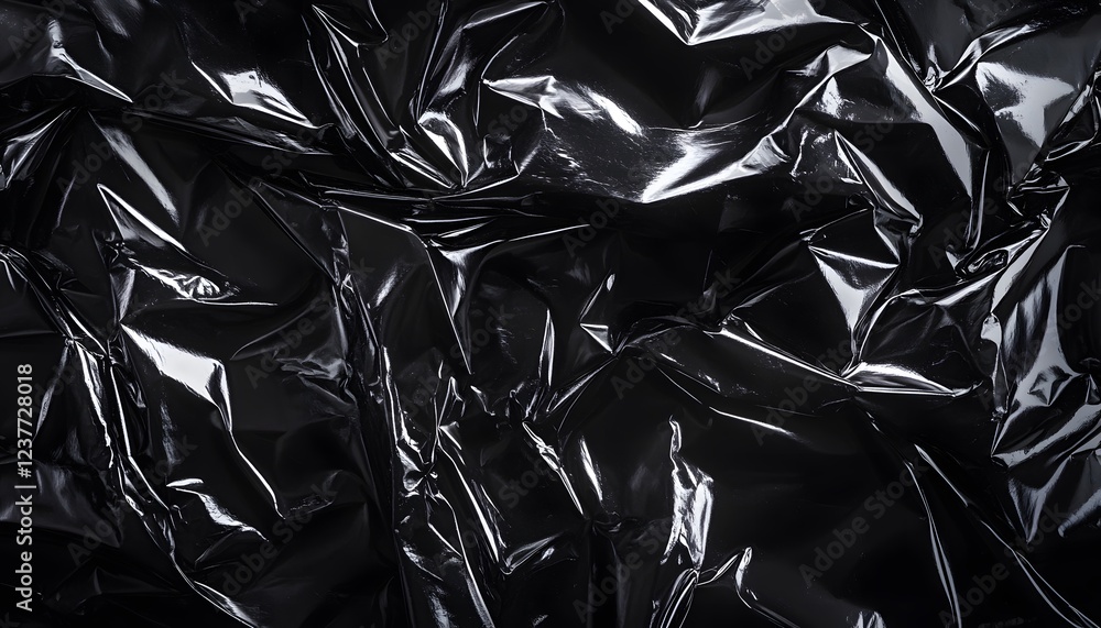 Abstract Black Shiny Wrinkled Plastic Texture Abstract Black Shiny Wrinkled Plastic Texture