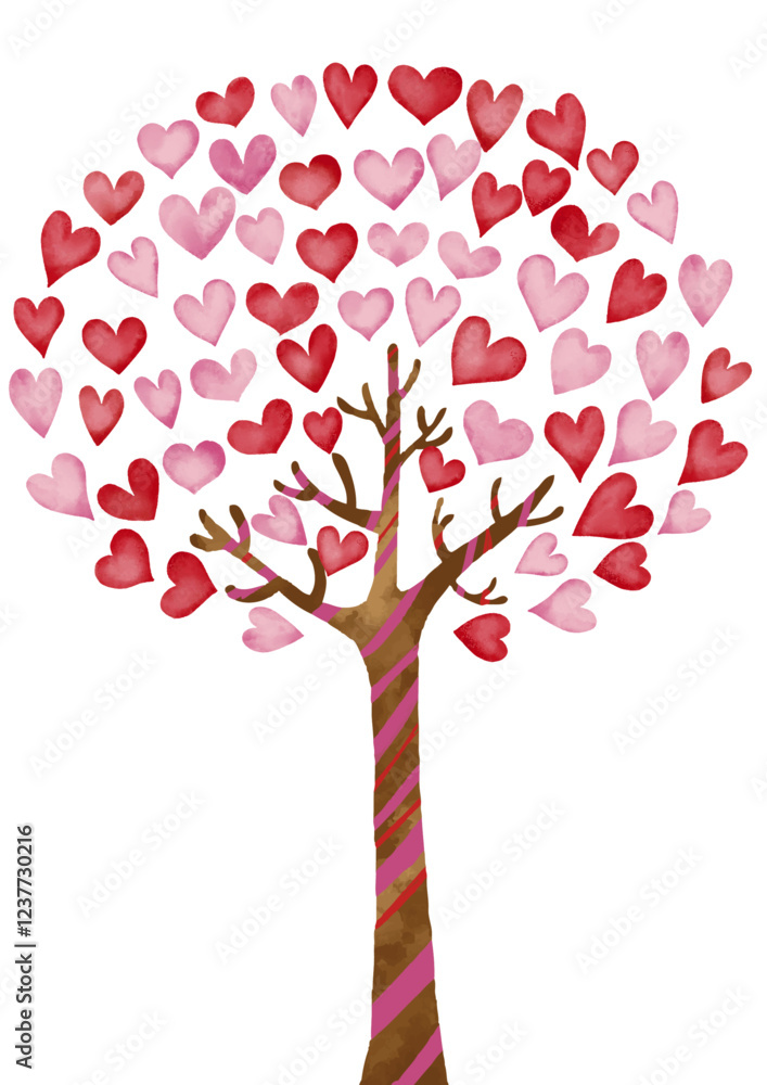 Fototapeta premium 水彩風 ハートの樹1 縦
