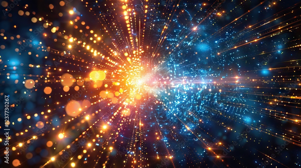 Fototapeta premium Particles bokeh abstract event game trailer titles cinematic openers digital technology concert background. AI generated illustration