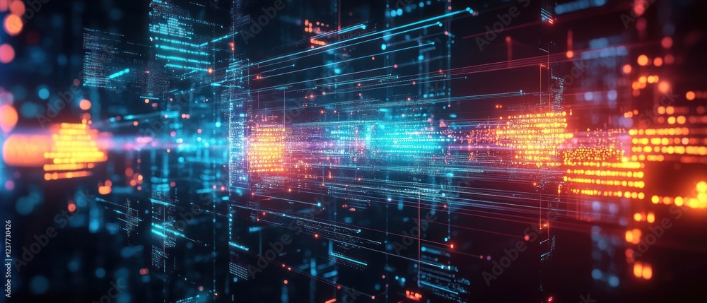 Fototapeta premium Abstract digital network with glowing data streams and lines