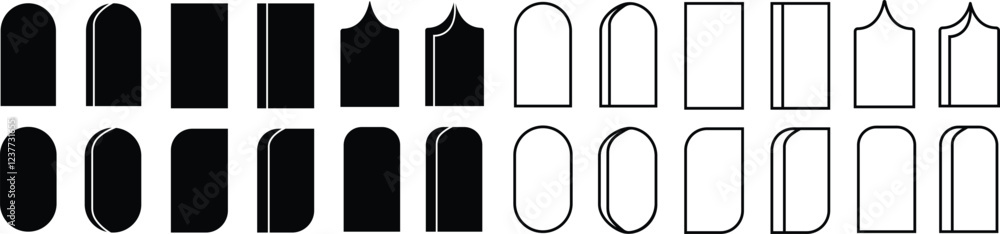 Arch frames in modern minimalist icon in flat line set. Abstract vector design for apps or web geometric form for banner, social media, poster frames and borders, Isolated on transparent background Arch frames in modern minimalist icon in flat line set. Abstract vector design for apps or web geometric form for banner, social media, poster frames and borders, Isolated on transparent background