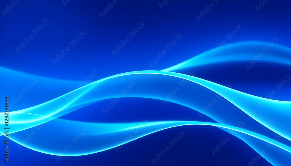 Fototapeta premium Abstract blue waves, fluid dynamic curves, smooth flowing lines, ethereal light effect, gradient blue background, minimalist design, soft glow, translucent shapes, underwater-inspired, digital art, ve