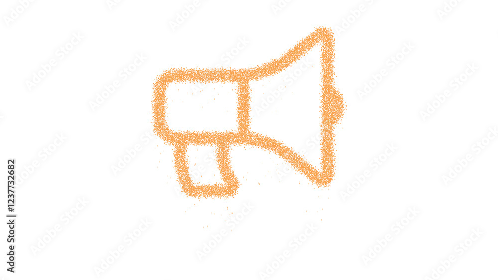 Icon bullhorn is made of yellow grains of sand. Some grains of sand fall down. Transparent background. Black Icon bullhorn is made of yellow grains of sand. Some grains of sand fall down. Transparent background. Black