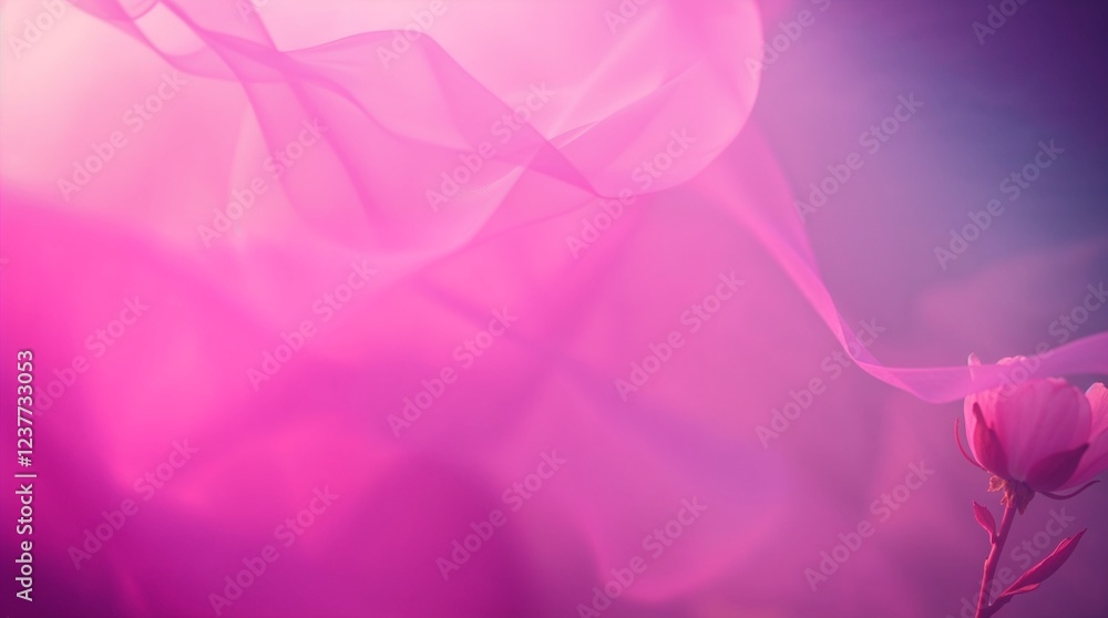 Obraz premium Abstract pink background with flowing fabric and a delicate flower for artistic designs
