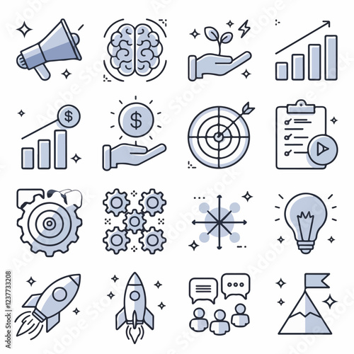 Flat-Style Vector Business & Strategy Icons with Minimalist Design"